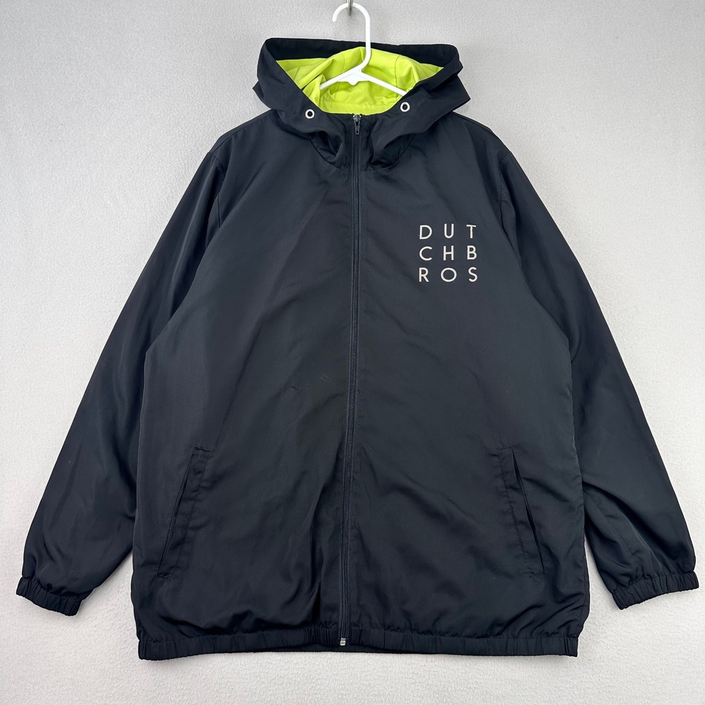 Dutch Bros Windbreaker‎ Jacket Mens Large Black Full Zip Hoody Employee Barista